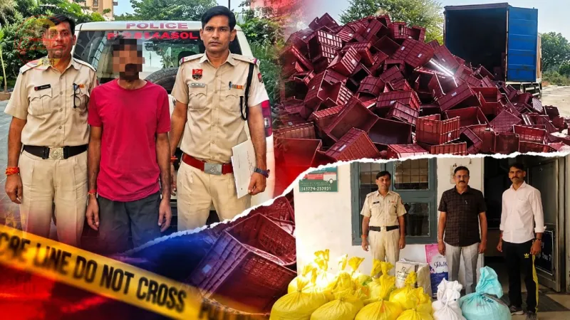 रेवाड़ी में NH-48 पर सीआईए पुलिस द्वारा जब्त अवैध शराब से भरा बंद बॉडी ट्रक और पकड़ा गया आरोपी