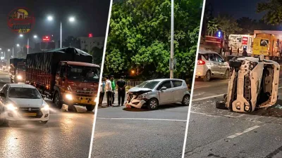 गुरुग्राम के सोहना रोड एलिवेटेड हाईवे पर दो कारों की जोरदार टक्कर, एक गाड़ी पलटी